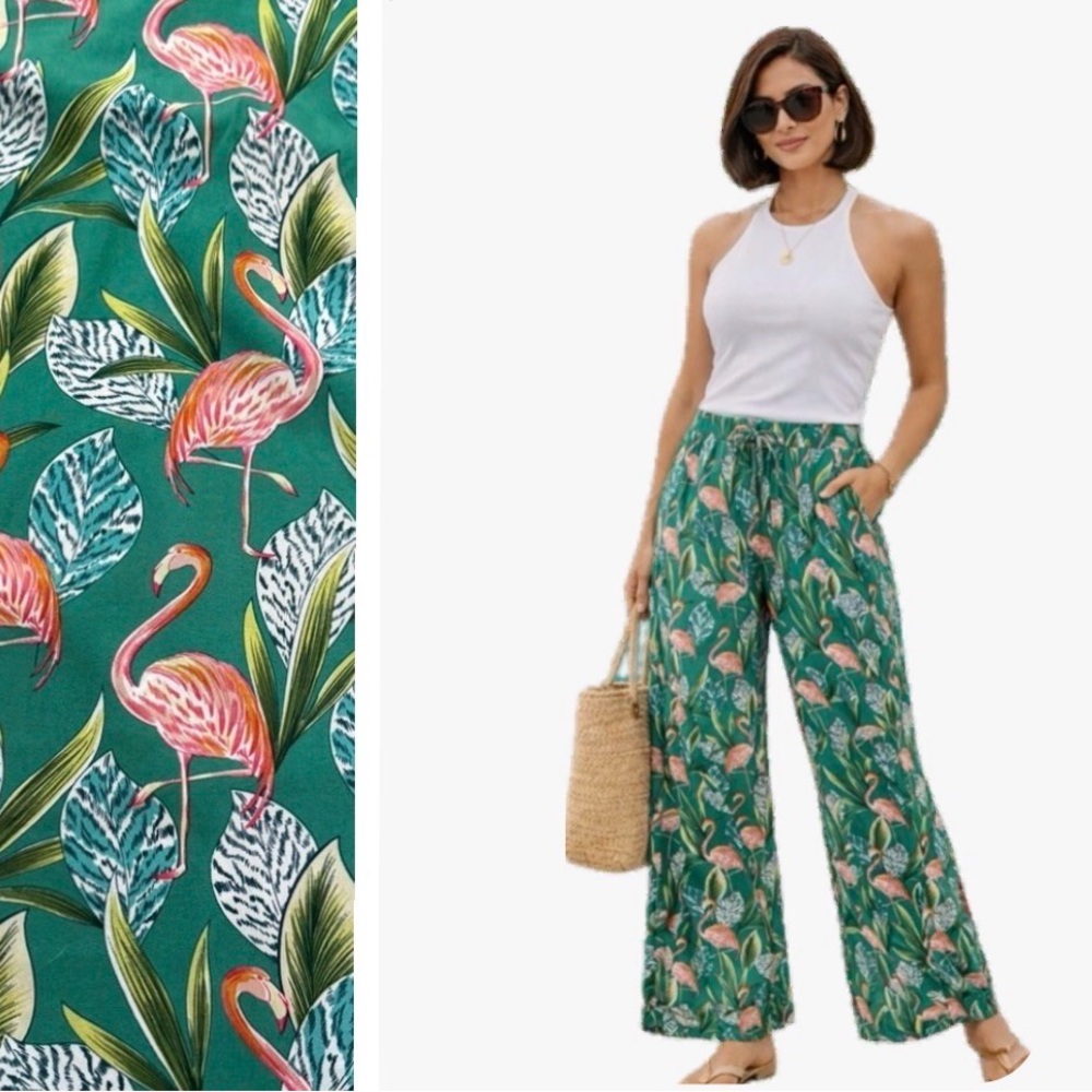 ACO, NWT Flamingo Tropical Resort Wide Leg Pants, Size S